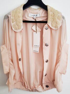 John Rocha Main Line Blush Pearl Beaded Cropped Blouse NWT UK Size 8